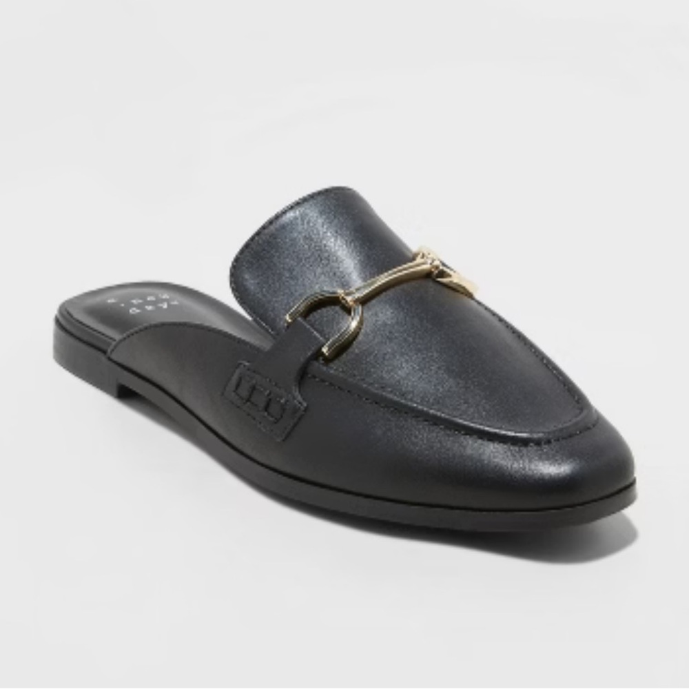 A New Day Women's Black Slip-On Loafers with Gold Accent
